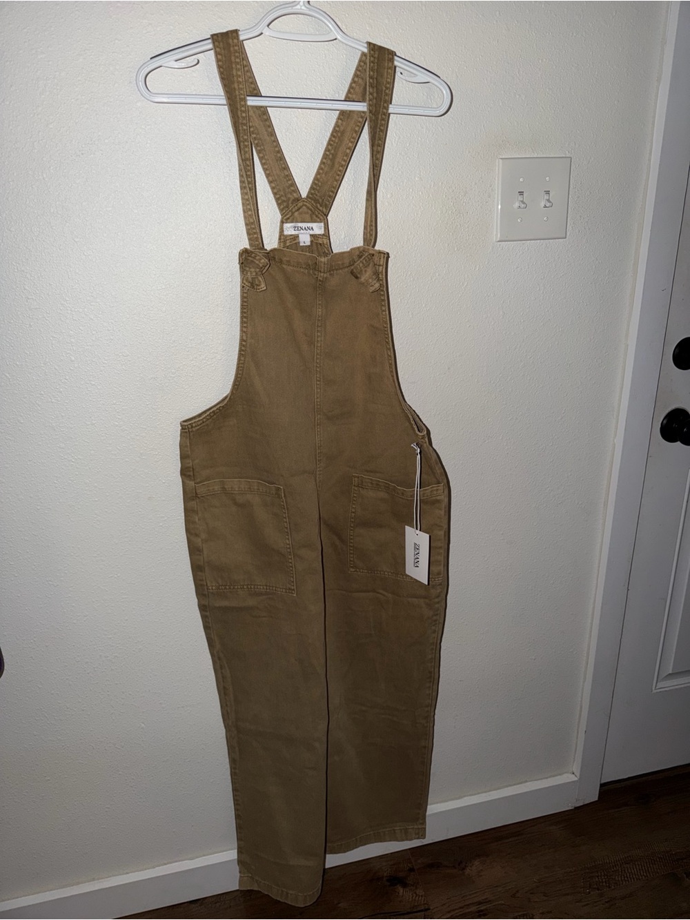 Zenana Outfitters Tan Wide-Leg Denim Overalls NWT - Picture 3 of 12